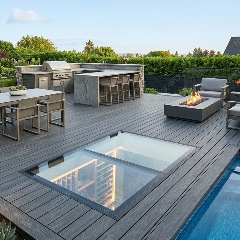 Modern Architecture Project featuring Necowood WPC Decking and Outdoor Kitchen