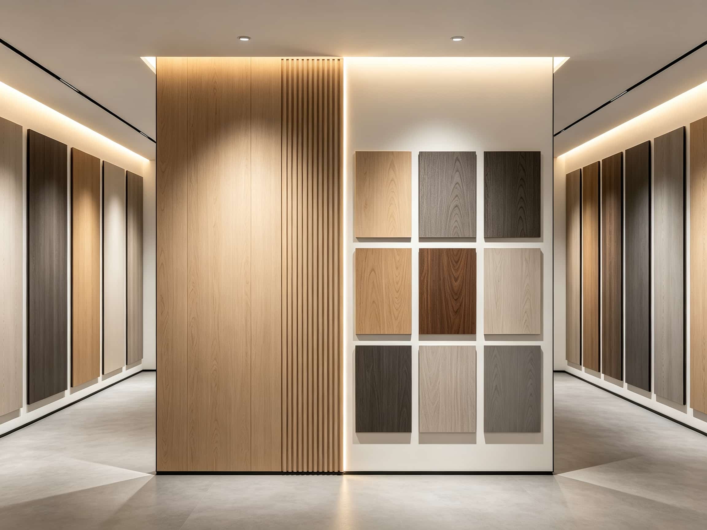 Necowood WPC wall panel product range showing different finishes