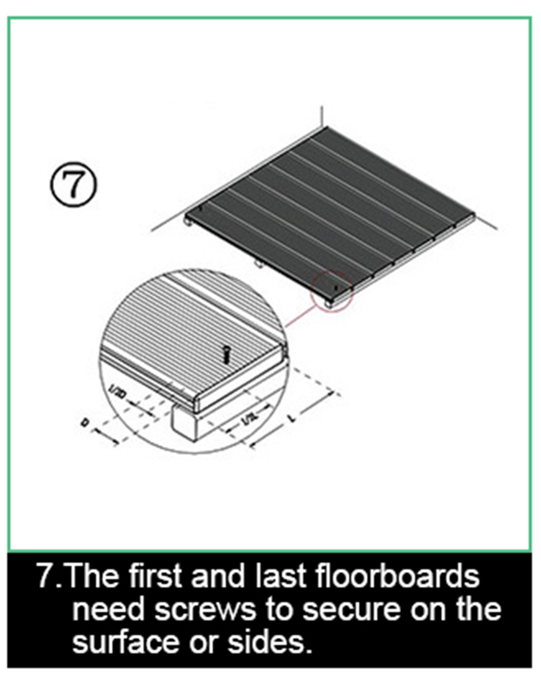 Step 7: Securing first and last WPC decking boards with screws on surface